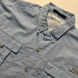 Columbia PFG Bahama XLT Fishing Shirt Blue Vented Short Sleeve Men's
